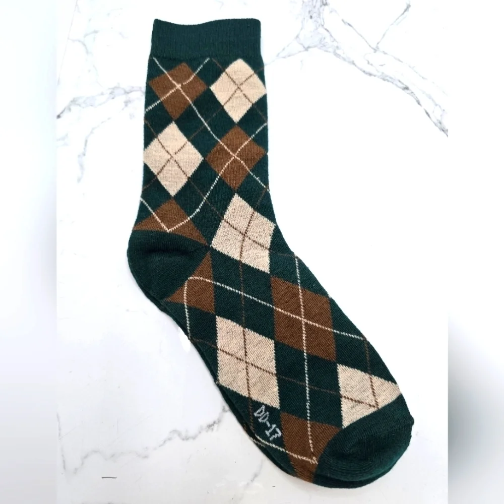 Bohemian | Argyle hunter green brown maximalist print preppy tube socks